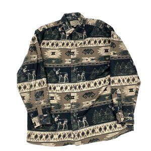 Southwestern Deer Print L/S Shirt Thick Cotton